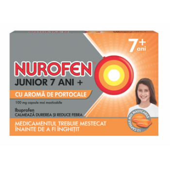 Nurofen Junior 7+ portocale 100mg  x 12cps.masticabile Reckitt Benckiser